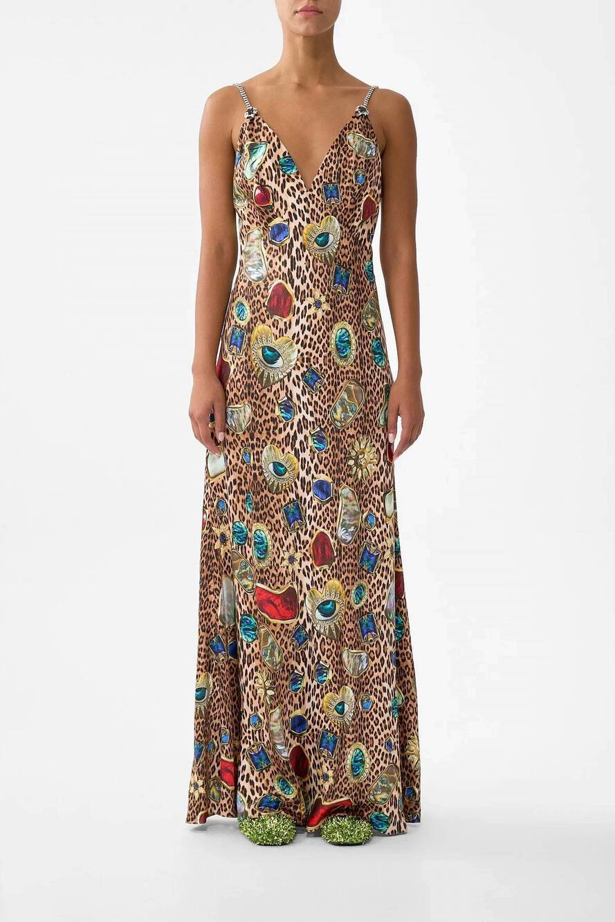 NEW CAMILLA v-neck full length bias slip dress in nazar nirvana
